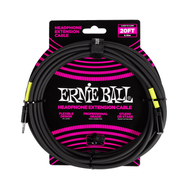 Ernie Ball Headphone Extension Cable 3.5Mm To 3.5Mm 20Ft - Black-Buzz Music