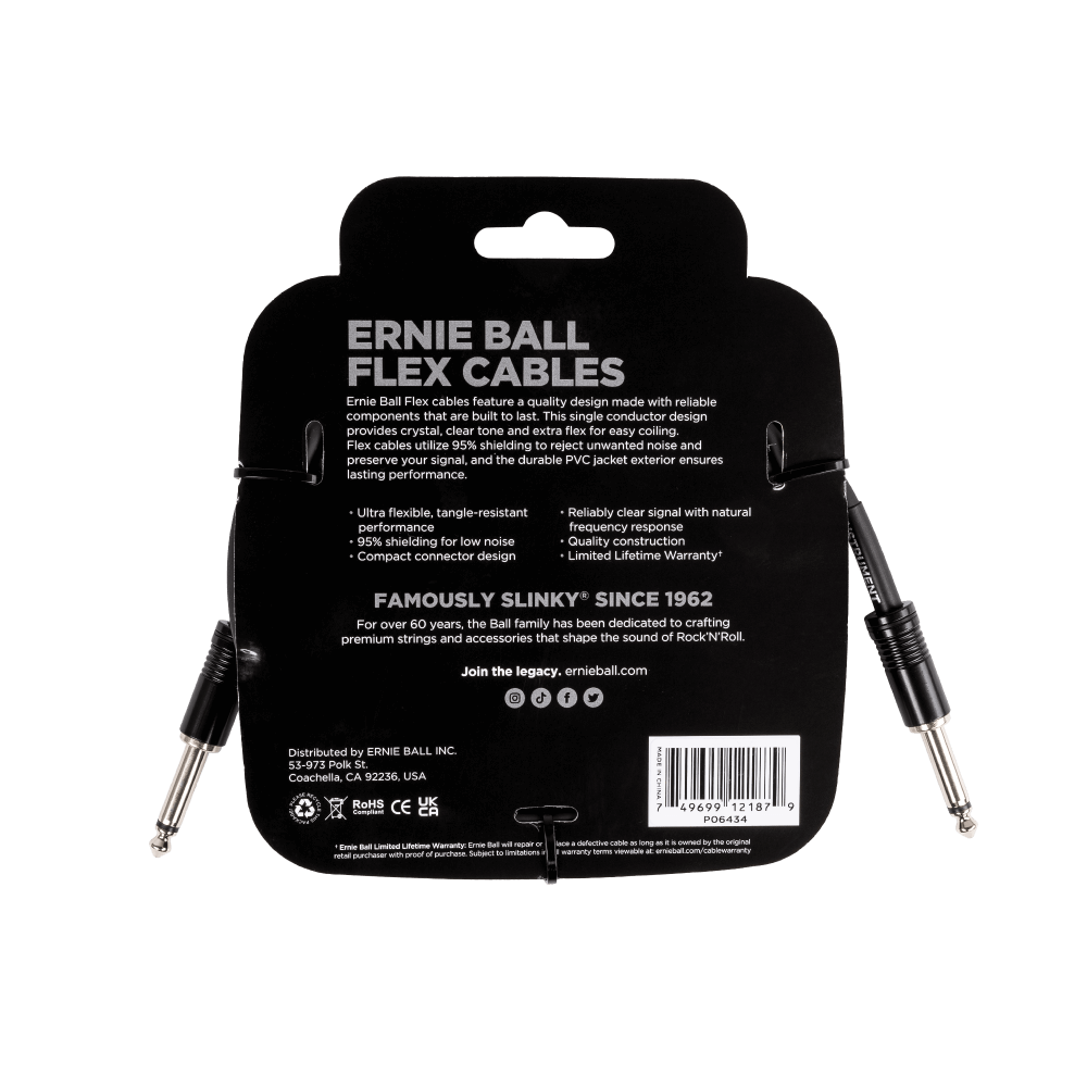 Ernie Ball Flex Instrument Cable Straight/Straight 10ft - Black-Buzz Music