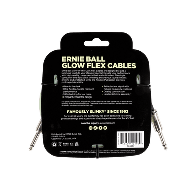 Ernie Ball Flex Instrument Cable Straight/Straight 20ft - Glow in Dark-Buzz Music