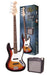 SX SB1SKTS - JB Style Bass and Amp Pack – 3 Tone Sunburst - SX Bass, 15 Watt Bass Amp, Clip-On Tuner, Gig Bag, Strap, Lead, FREE Online Lessons-Buzz Music