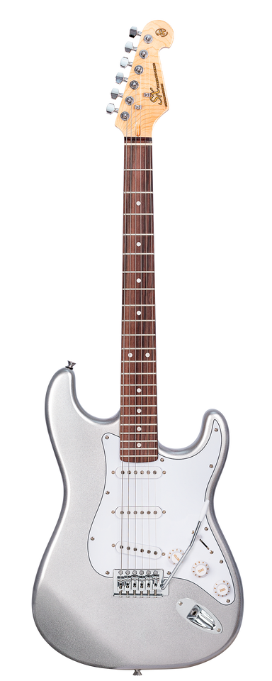 SX SE1SKMS - SC Style Guitar and Amp Pack – Metallic Silver - SX Guitar, SX 10 Watt Amp, Clip-On Tuner, Padded Bag, Strap, Picks, Lead, FREE Online Lessons-Buzz Music