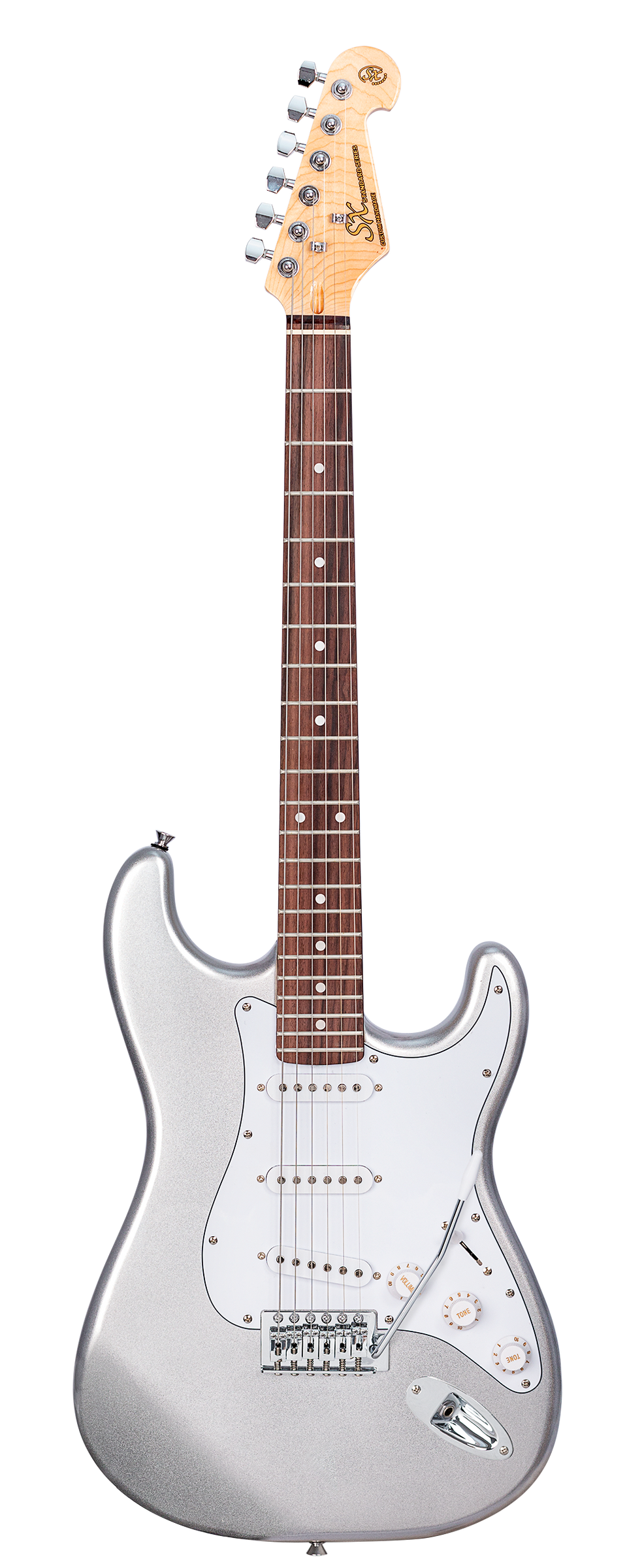 SX SE1SKMS - SC Style Guitar and Amp Pack – Metallic Silver - SX Guitar, SX 10 Watt Amp, Clip-On Tuner, Padded Bag, Strap, Picks, Lead, FREE Online Lessons-Buzz Music