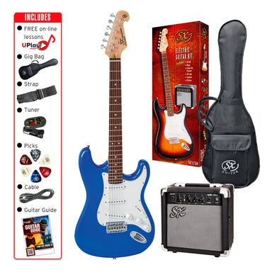 SX SE1SKEB - SC Style Guitar and Amp Pack – Electric Blue - SX Guitar, SX 10 Watt Amp, Clip-On Tuner, Padded Bag, Strap, Picks, Lead, FREE Online Lessons-Buzz Music