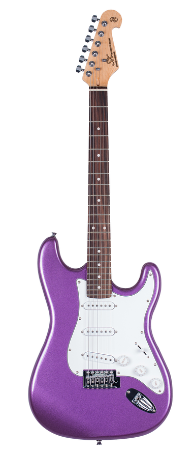 SX SE1SKMP - SC Style Guitar and Amp Pack – Metallic Purple - SX Guitar, SX 10 Watt Amp, Clip-On Tuner, Padded Bag, Strap, Picks, Lead, FREE Online Lessons-Buzz Music