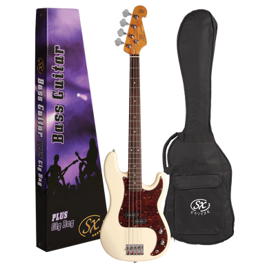 SX SPB62VWH - Vintage Style Bass – Vintage White - SX Bass, Padded Bag, FREE Online Lessons-Buzz Music