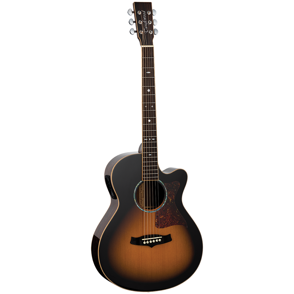 Tanglewood TW45RVSE Sundance Reserve All Solid Superfolk Cutaway Electric Vintage Burst Cedar Top with Case-Buzz Music