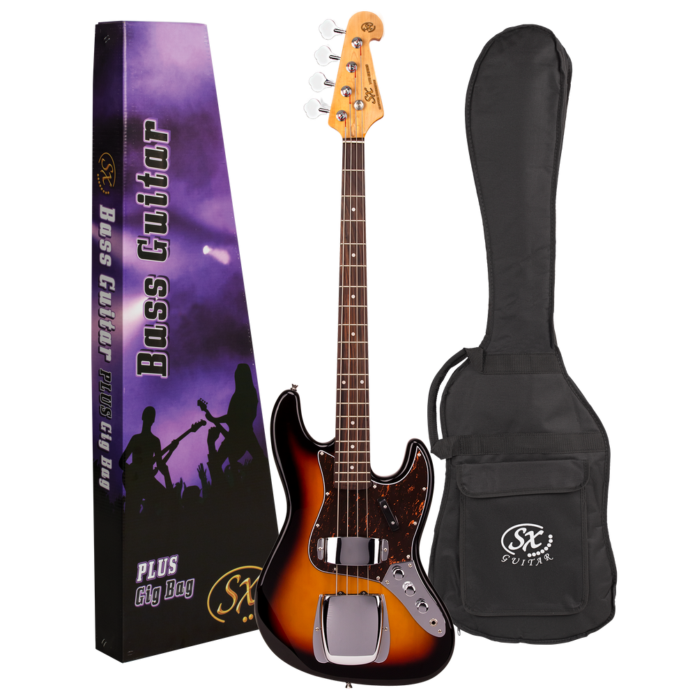 SX VEJ62TS - Vintage Style Bass – Tobacco Sunburst - SX Bass, Padded Bag, FREE Online Lessons-Buzz Music