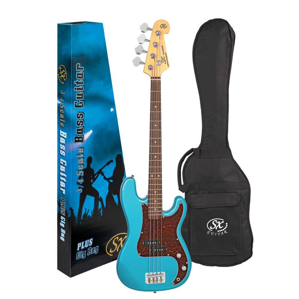 SX VEP34LPB - ¾ Size PB Style Bass – Lake Placid Blue - SX Bass, Padded Bag, FREE Online Lessons-Buzz Music