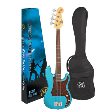 SX VEP34LPB - ¾ Size PB Style Bass – Lake Placid Blue - SX Bass, Padded Bag, FREE Online Lessons-Buzz Music