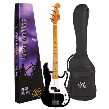 SX VEP57B-PK2 - Vintage Style Bass and Amp Pack – Black - SX Bass, 15 Watt Bass Amp,Padded Bag, FREE Online Lessons-Buzz Music