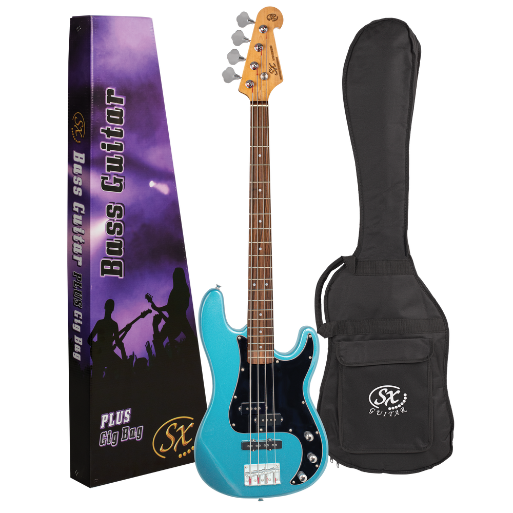 SX VEP62LPB-PK2 - PB Style Bass and Amp Pack – Lake Placid Blue - SX Bass, 15 Watt Bass Amp,Padded Bag, FREE Online Lessons-Buzz Music