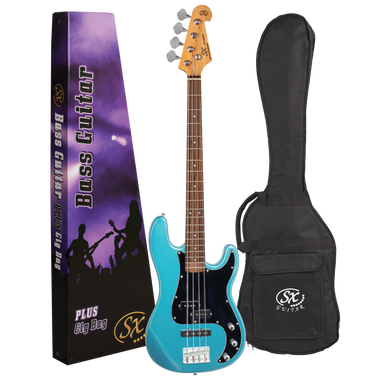 SX VEP62LPB-PK2 - PB Style Bass and Amp Pack – Lake Placid Blue - SX Bass, 15 Watt Bass Amp,Padded Bag, FREE Online Lessons-Buzz Music