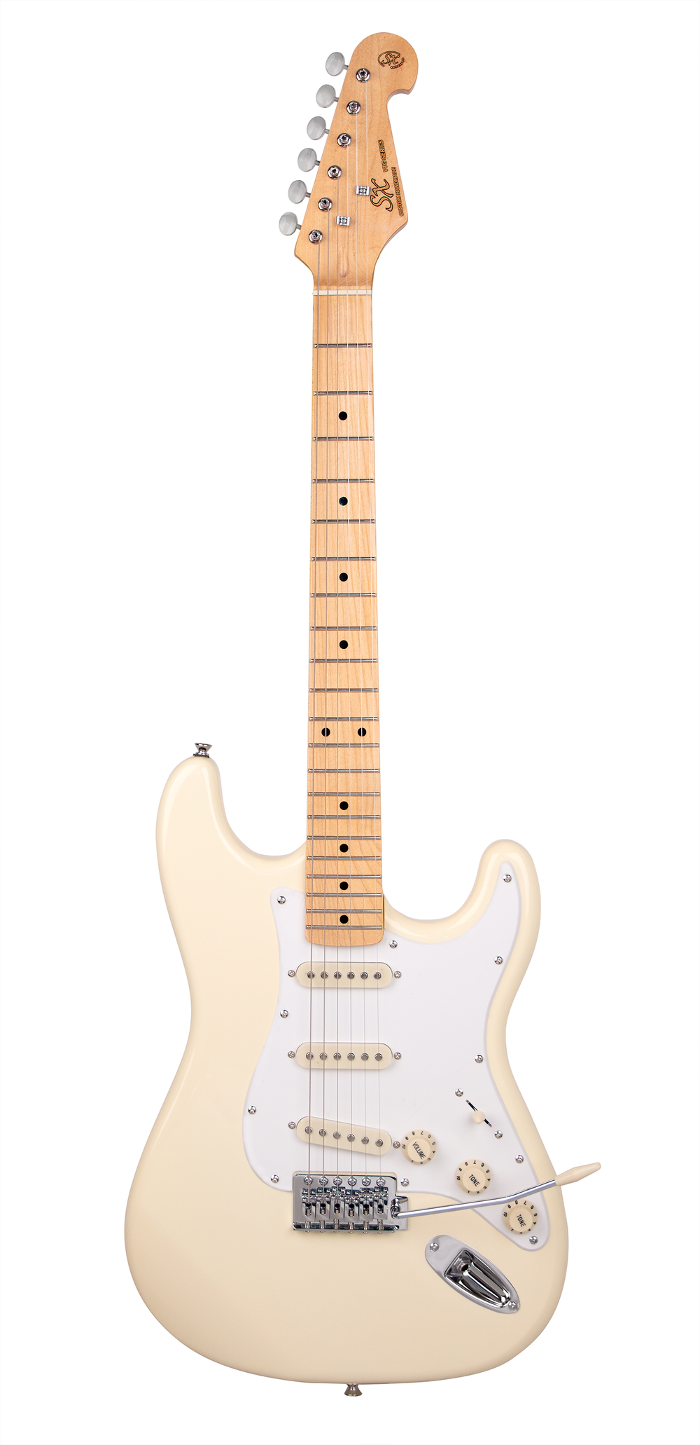 SX VES57VWH - SC Style Guitar Pack – Maple Neck – Vintage White - SX Guitar, SX Heavy Duty Padded Bag, FREE Online Lessons-Buzz Music