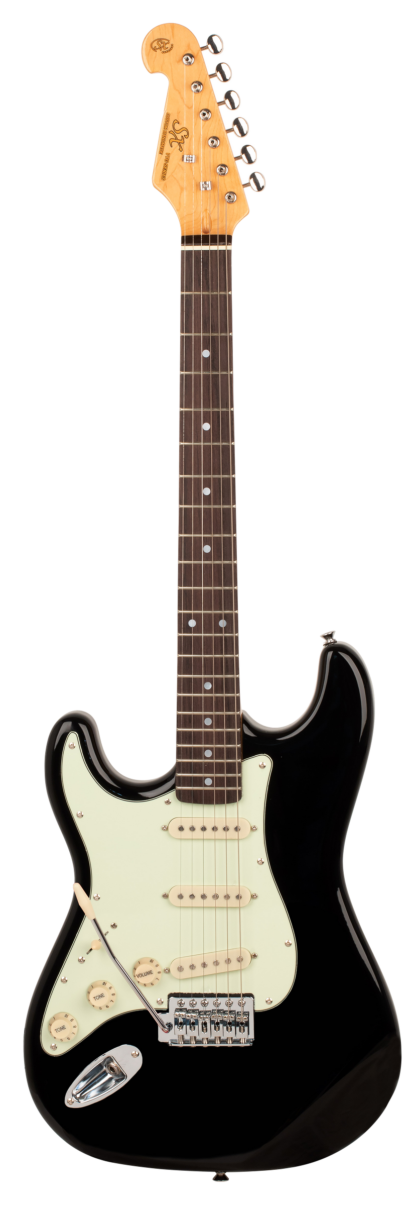 SX VES62LHB - SC Style Guitar Pack – Black – Left Hand - SX Guitar, SX Heavy Duty Padded Bag, FREE Online Lessons-Buzz Music