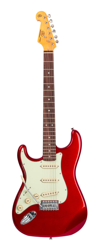 SX VES62LHCAR - SC Style Guitar Pack – Candy Apple Red – Left Hand - SX Guitar, SX Heavy Duty Padded Bag, FREE Online Lessons-Buzz Music