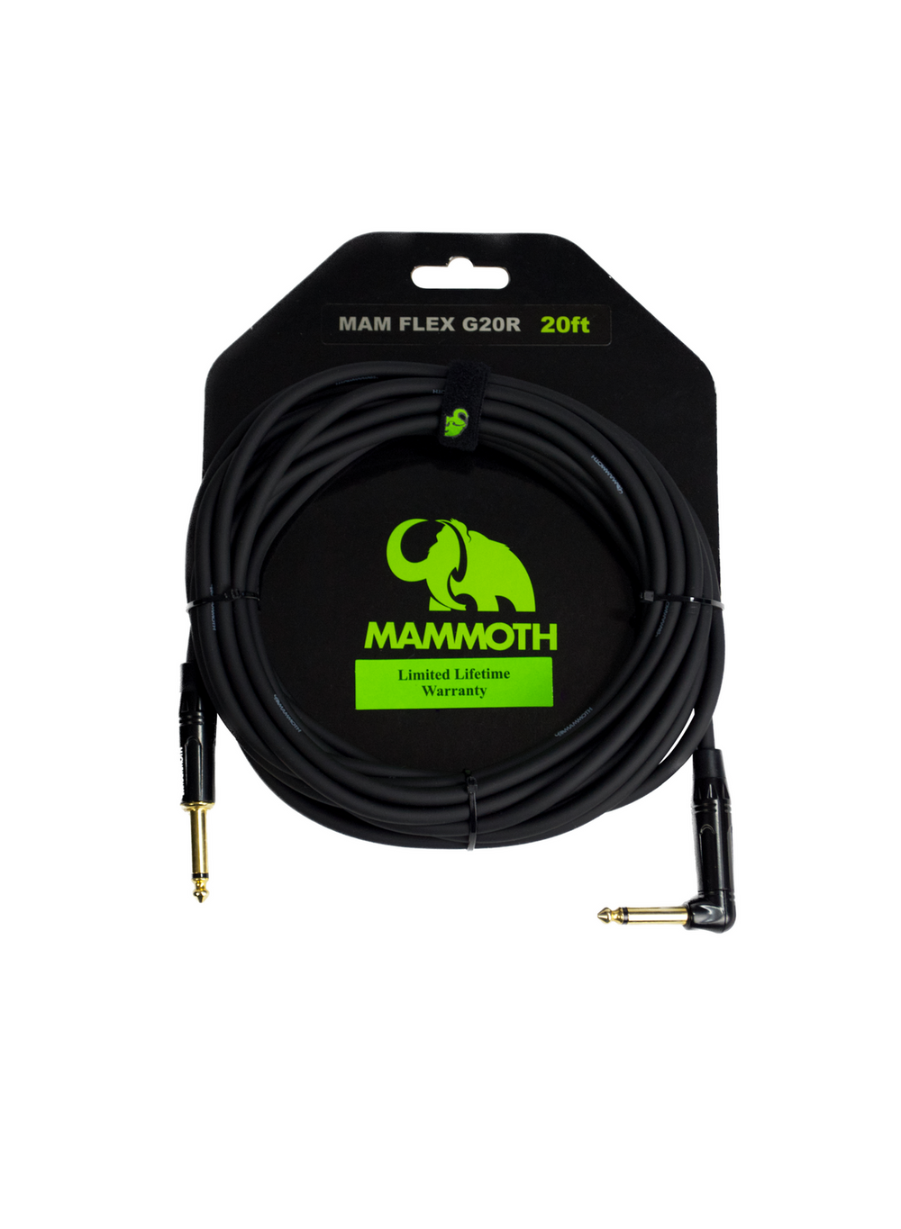 Mammoth MAM FLEX G20R, 20ft Instrument Cable, Right Angle Jack to Straight Jack.