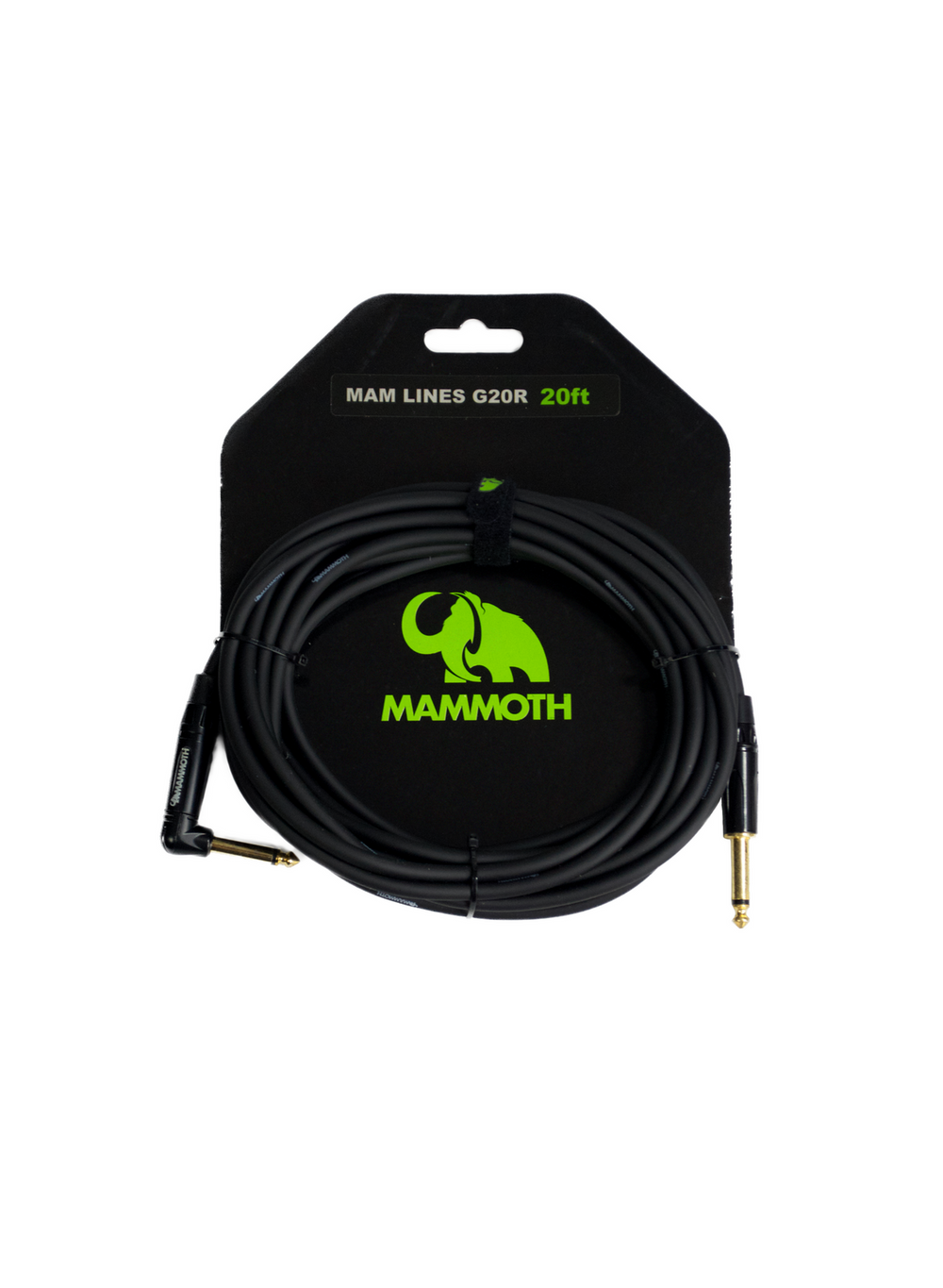 Mammoth MAM LINES G20R, 20ft Instrument Cable, Right Angle Jack to Straight Jack.