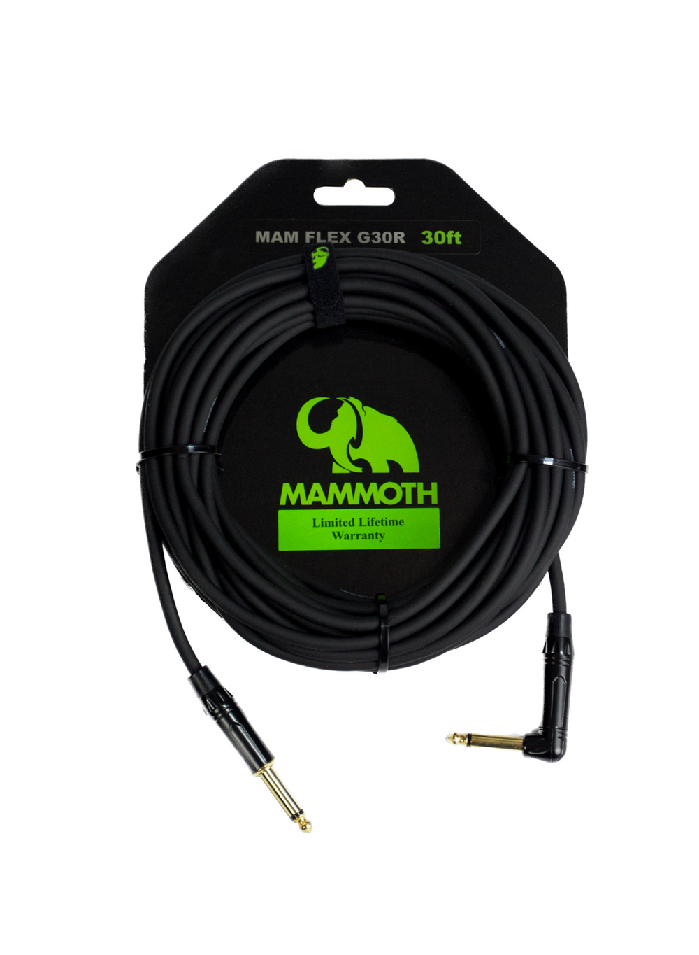 Mammoth MAM FLEX G30R, 30ft Instrument Cable, Right Angle Jack to Straight Jack.