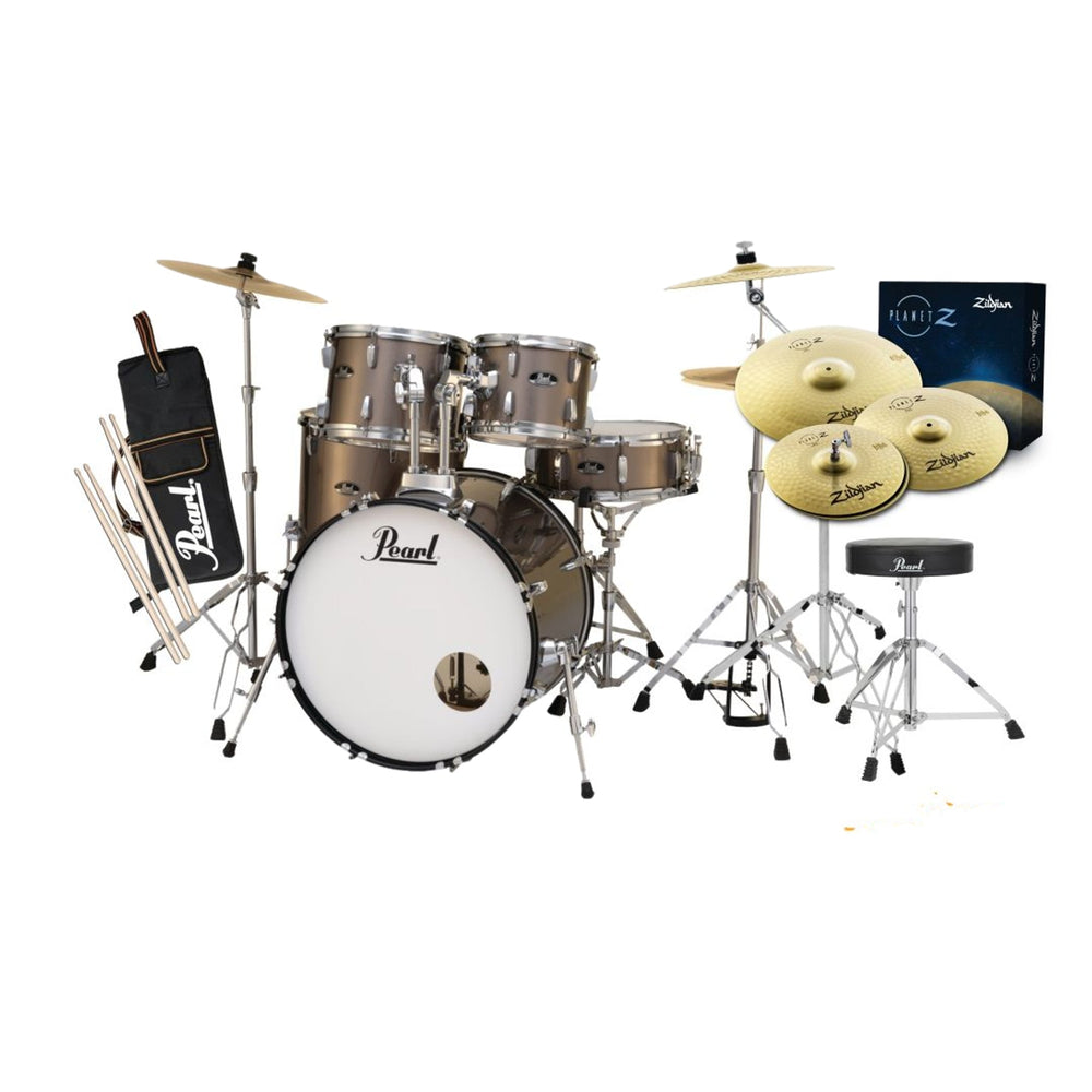 PEARL ROADSHOW-X 22 Inch FUSION PLUS 5 Piece DRUM Package with Hardware & Zildjian Planet Z Cymbals - BRONZE METALLIC-Buzz Music