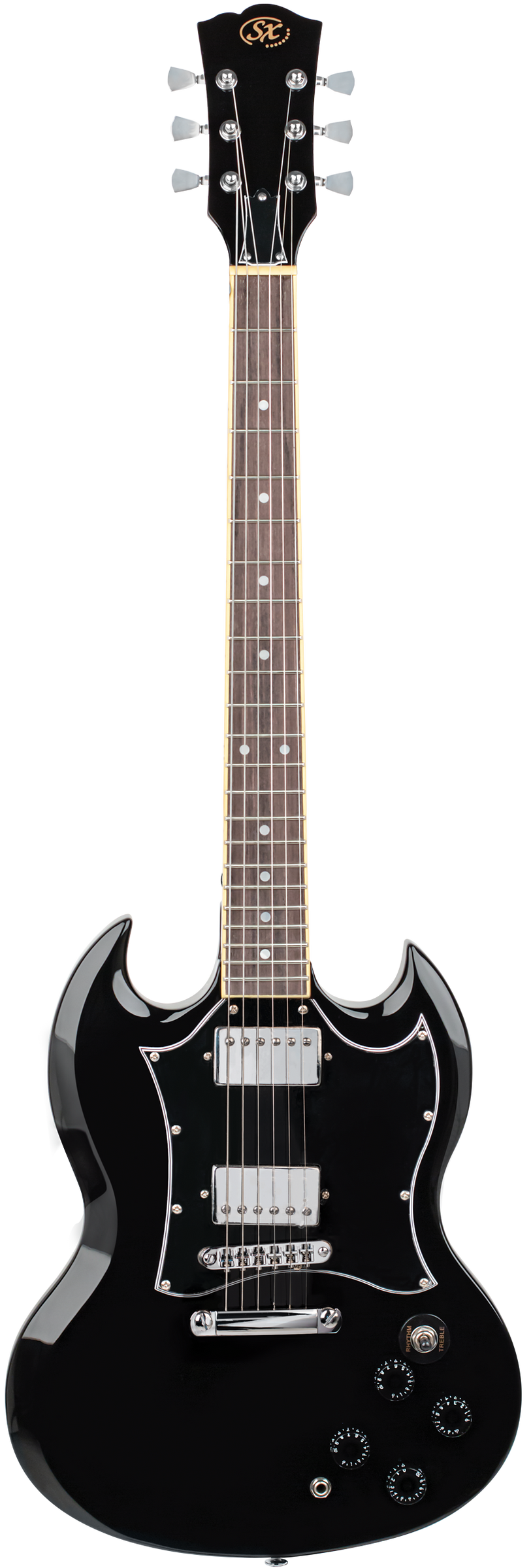 SX PKSE4SKB - SG Style Guitar and Amp Pack – Black - SX Guitar, 10 Watt Amp, Clip-On Tuner, Padded Bag, Strap, Picks, Lead, FREE Online Lessons-Buzz Music