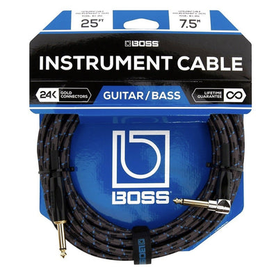 Boss Bic 25A Instrument Cable Straight To Right Angle 25Ft Quarter Inch Connectors-Buzz Music