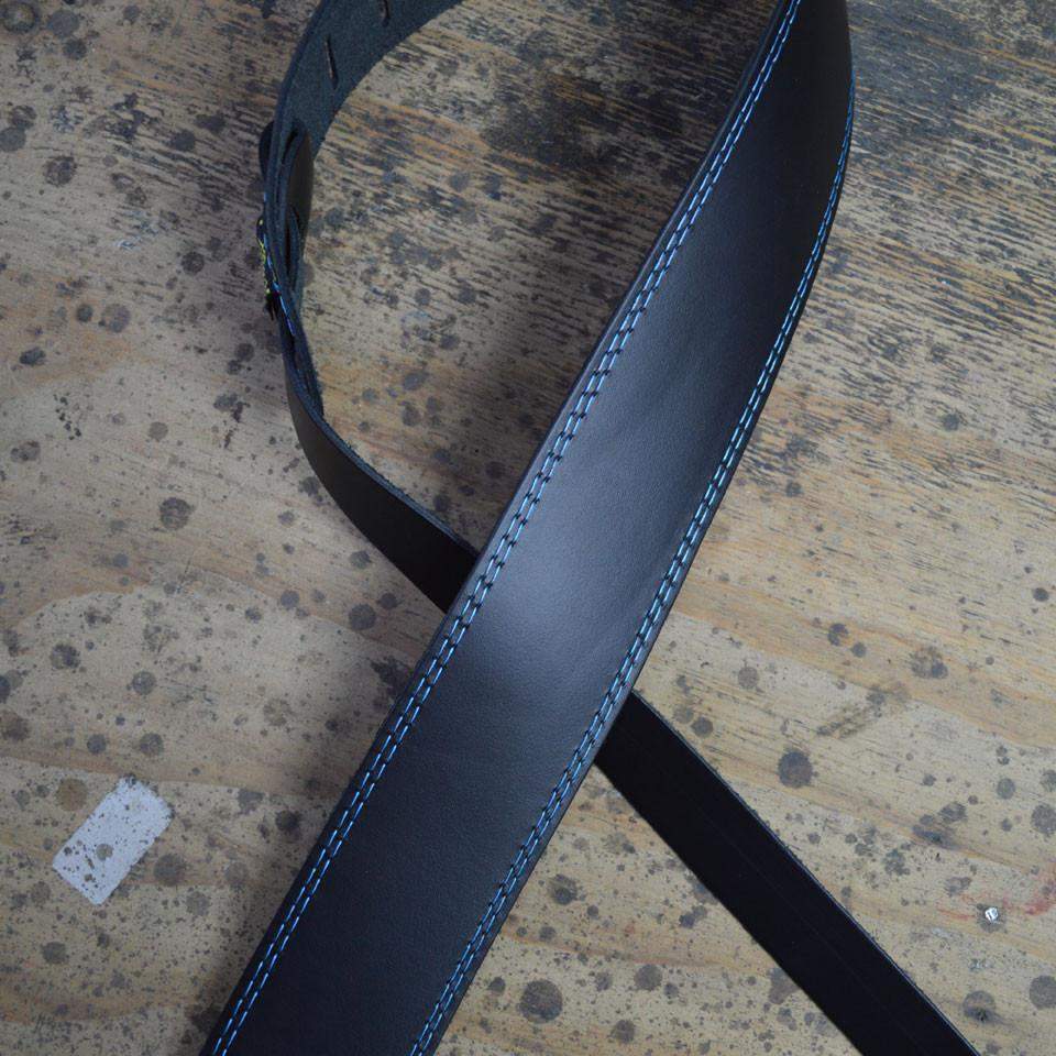 Colonial Leather Gtr Strap Stitched Leather Blue-Buzz Music