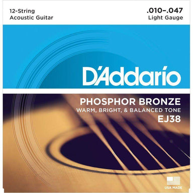 DAddario Ej38 12 String Phosphor Bronze Acoustic Guitar Strings Light 10 47-Buzz Music