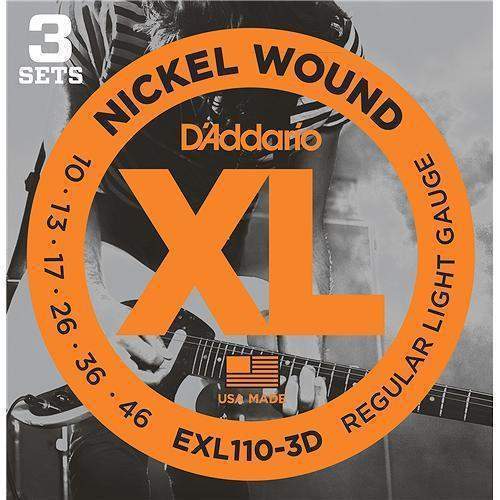 DAddario Exl110 3D Nickel Wound Electric Guitar Strings Regular Light 10 46 3 Sets-Buzz Music