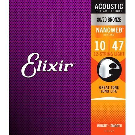 Elixir Acoustic Guitar Strings Nanoweb 80 20 12 String Light 10 47-Buzz Music