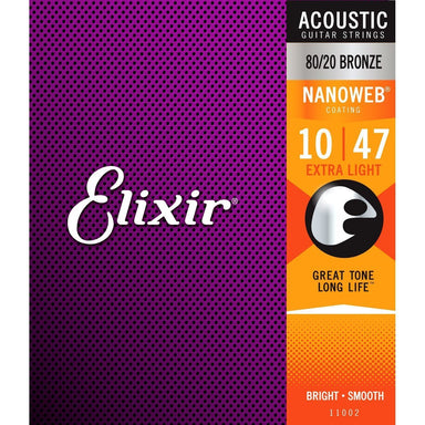 Elixir Acoustic Guitar Strings Nanoweb 80 20 Extra Light 10 47-Buzz Music