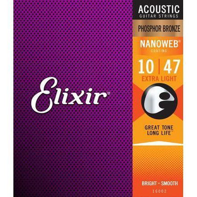 Elixir Acoustic Guitar Strings Nanoweb Phosphor Bronze Extra Light 10 47-Buzz Music