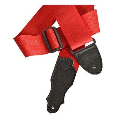 Franklin 2 Inch Red Aviator Seat Belt Strap with Pebbled Glove Leather End Tab-Buzz Music