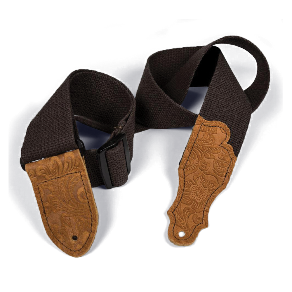 Franklin 2 Inch Chocolate Cotton Strap with Embossed Caramel Suede End Tab-Buzz Music