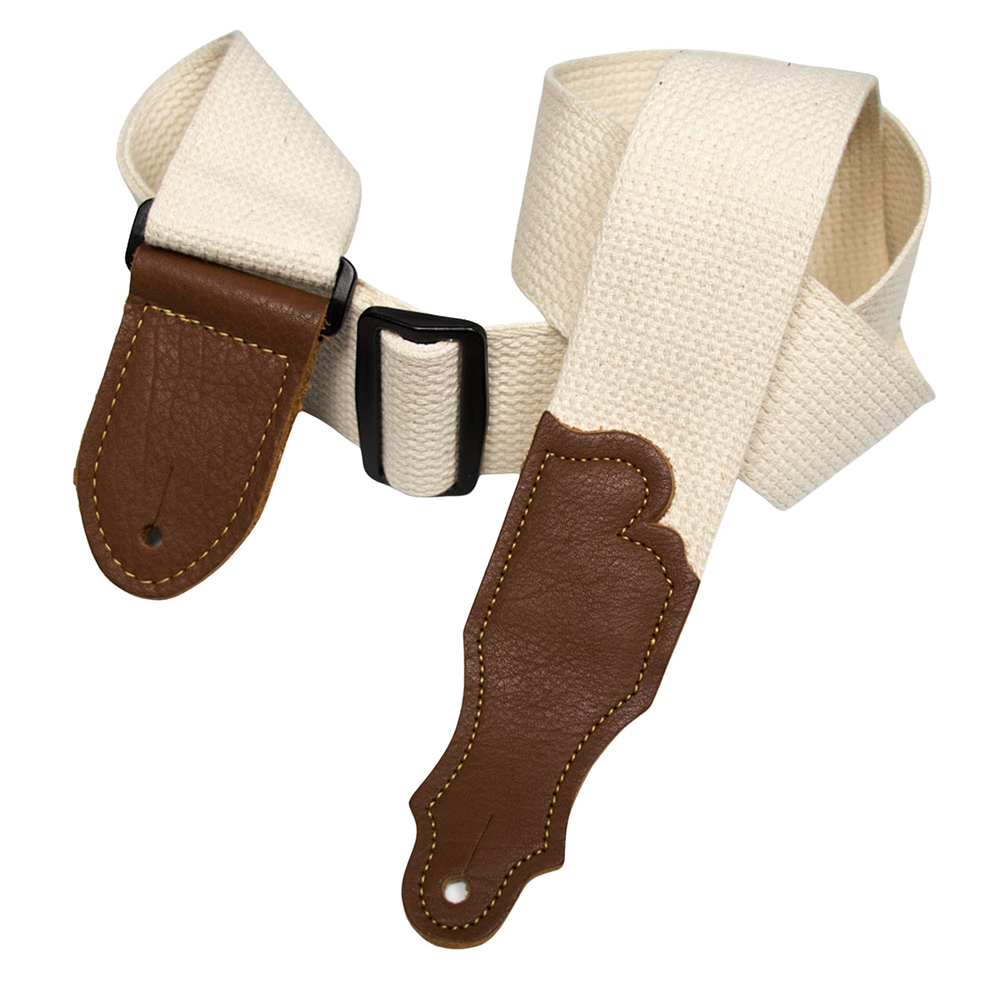 Franklin 2 Inch Natural Cotton Strap with Pebbled Caramel Glove Leather End Tab-Buzz Music