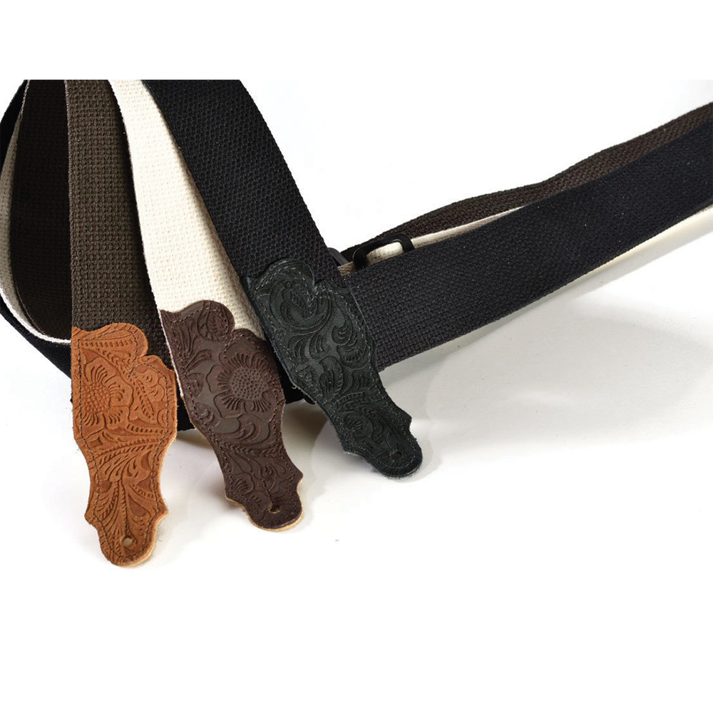 Franklin 2 Inch Natural Cotton Strap with Embossed Chocolate Suede End Tab-Buzz Music
