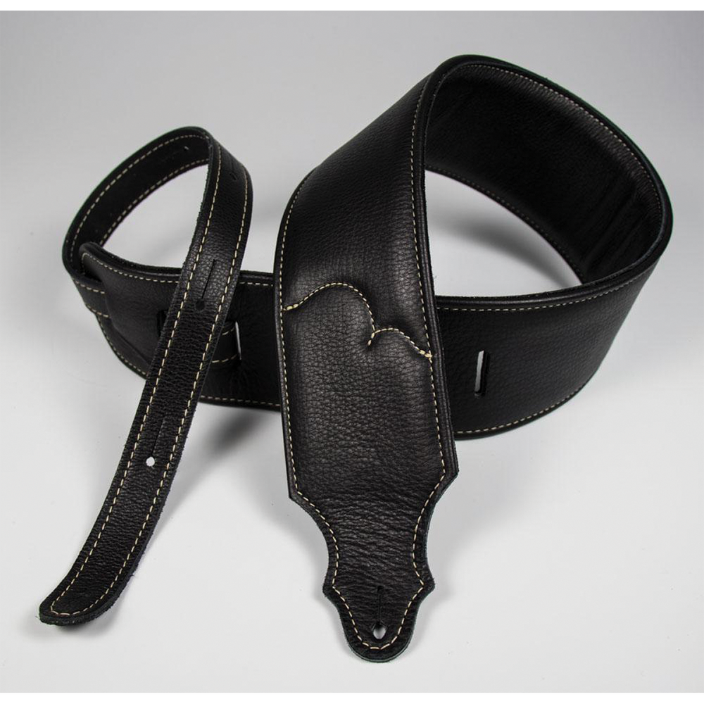Franklin 3 Inch Premium Black Padded Glove Leather Strap w/Natural Stitch-Buzz Music