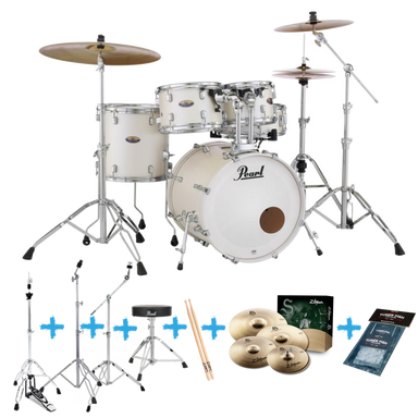 Pearl Decade Maple 22 Inch Fusion 5 Piece Kit White Satin Pearl With Hardware And Zildjian S Series Cymbal Pack-Buzz Music