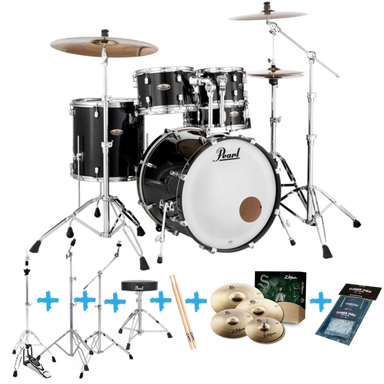 Pearl Decade Maple 22Inch Fusion Plus Kit With HHardware and Cymbals - Black Ice-Buzz Music
