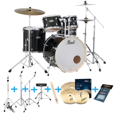 Pearl Export Plus Drum Kit 22 Inch Fusion Plus Package Jet Black With Zildjian Cymbals-Buzz Music