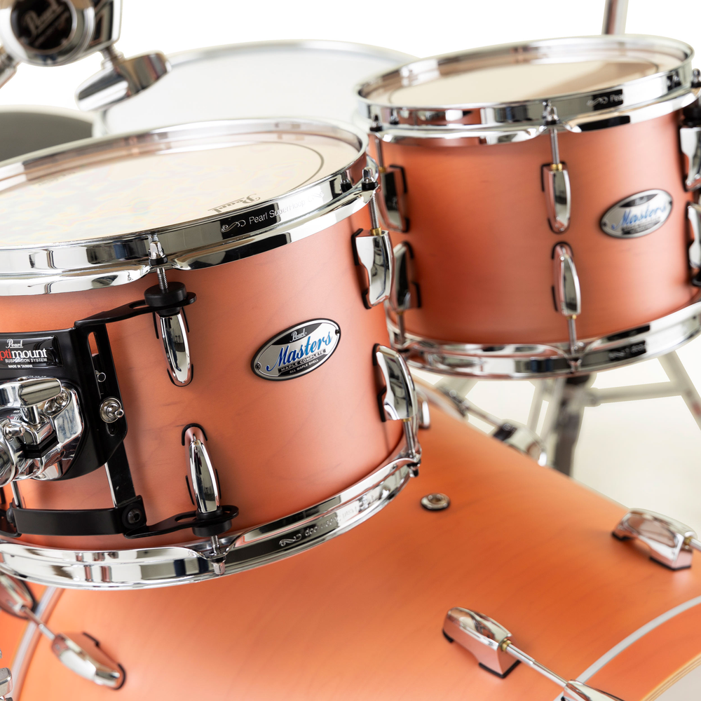 Pearl Masters Maple Complete 22 Inch Fusion Plus 4 Piece Shell Pack Satin Sakura Coral-Buzz Music