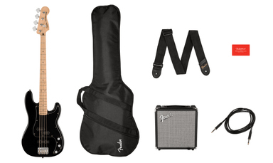 Squier Affinity Series Precision Bass Pj Pack Maple Fingerboard Black Gig Bag Rumble 15 240V Au-Buzz Music