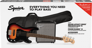 Squier Affinity Series Precision Bass Pj Pack Laurel Fingerboard 3 Color Sunburst Gig Bag Rumble 15 240V Au-Buzz Music