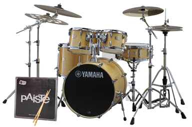 Yamaha Stage Custom Euro Pack - Natural Wood - with 22 Inch Kick and Paiste Cymbal Pack & PSTX 18Inch Swiss Crash-Buzz Music